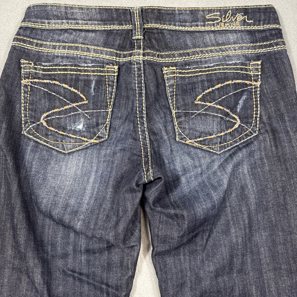 JEANS CAPRI Silver  Womens 28 Blue Aiko Dark Wash Denim Pockets Logo Casual City